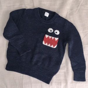 Crewcuts size toddler 2T cotton sweater, super cute monster face pocket